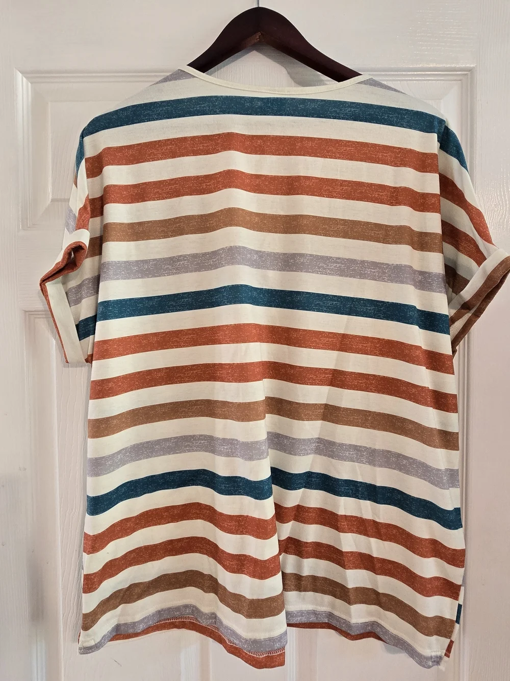 Striped V-Neck Short Sleeve Top in Multi-Color